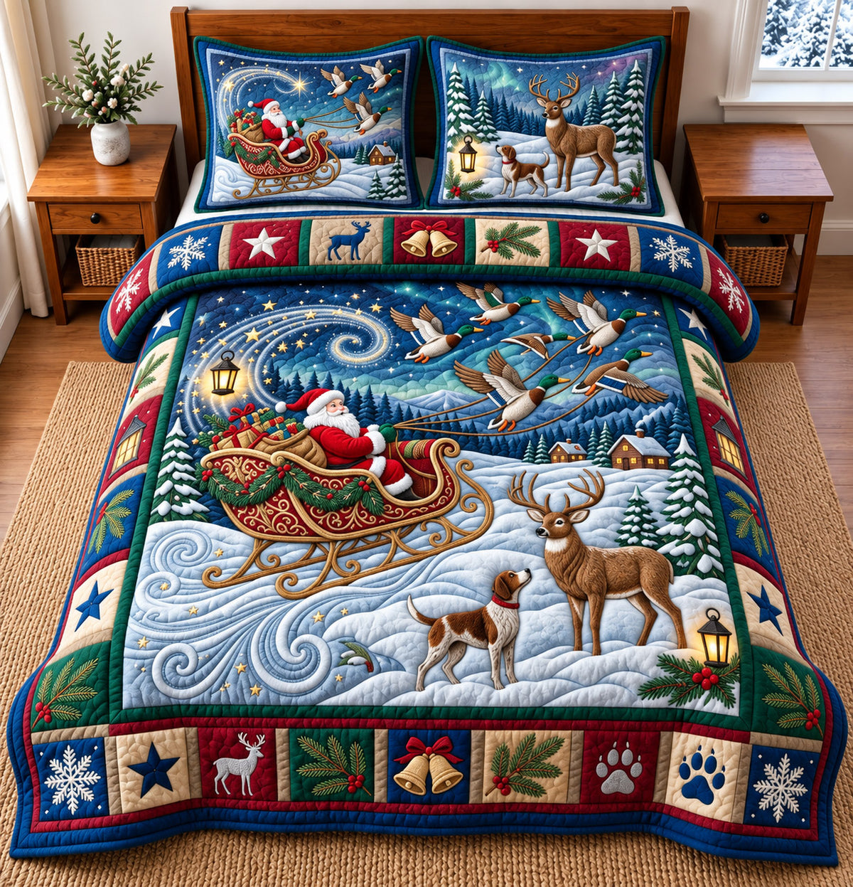 Santa Sleigh 3-Piece Quilted Bedding Set GFTOMA14833