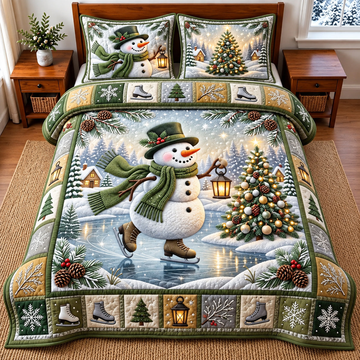 Snowman Christmas 3-Piece Quilted Bedding Set GFTOMA14845