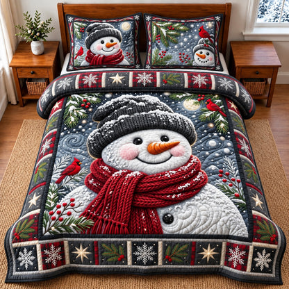 Cozy Snowman 3-Piece Quilted Bedding Set GFTOMA14846
