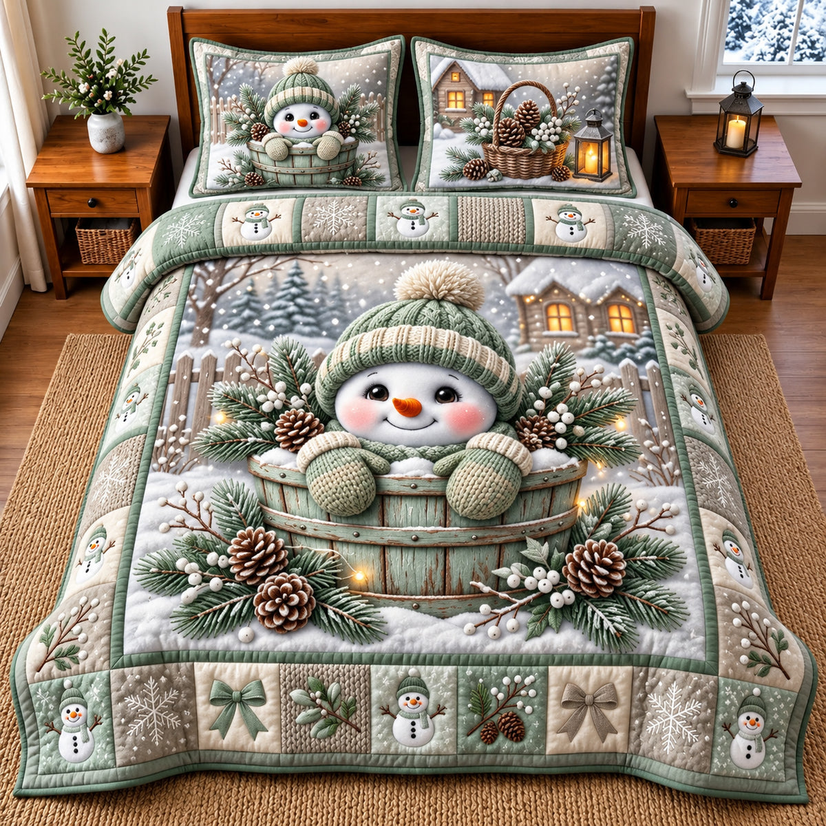 Winter Snowman 3-Piece Quilted Bedding Set GFTOMA14847
