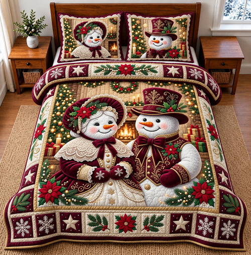 Snowman Couple 3-Piece Quilted Bedding Set GFTOMA14849