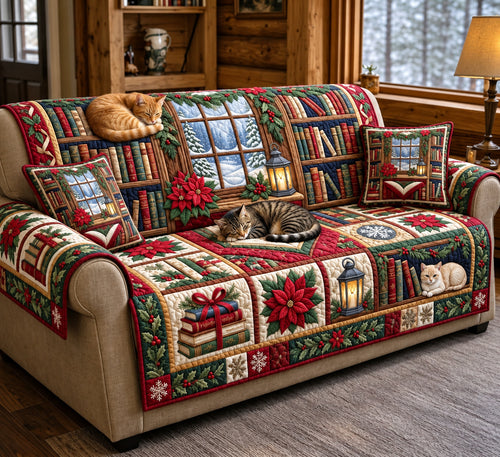 Christmas Library Quilted Sofa Cover GFTOMA14852
