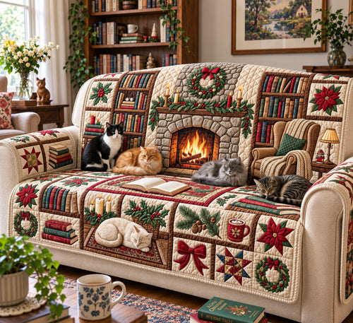 Holiday Fireplace Quilted Sofa Cover GFTOMA14855