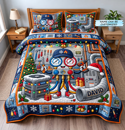 Personalized HVAC Technician 3-Piece Quilted Bedding Set QTCUZ GFTOMA14919