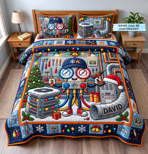 Personalized HVAC Technician 3-Piece Quilted Bedding Set QTCUZ GFTOMA14919