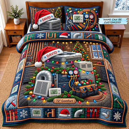 Personalized HVAC Technician 3-Piece Quilted Bedding Set QTCUZ GFTOMA14920