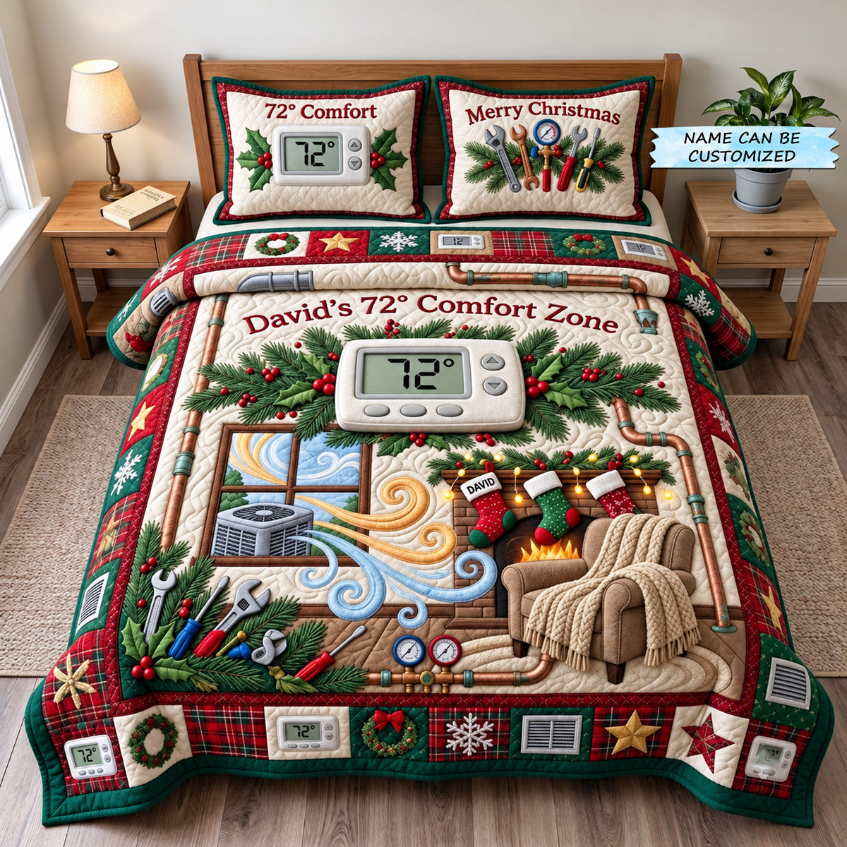 Personalized HVAC Technician 3-Piece Quilted Bedding Set QTCUZ GFTOMA14921