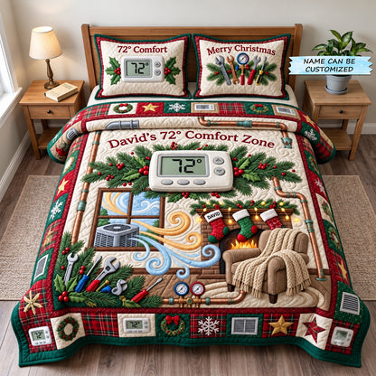 Personalized HVAC Technician 3-Piece Quilted Bedding Set QTCUZ GFTOMA14921