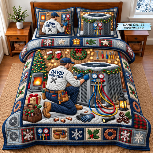 Personalized HVAC Technician 3-Piece Quilted Bedding Set QTCUZ GFTOMA14922