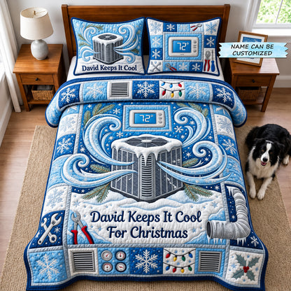 Personalized HVAC Technician 3-Piece Quilted Bedding Set QTCUZ GFTOMA14923