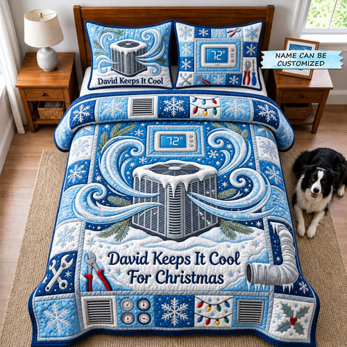 Personalized HVAC Technician 3-Piece Quilted Bedding Set QTCUZ GFTOMA14923