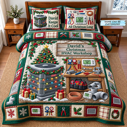 Personalized HVAC Technician 3-Piece Quilted Bedding Set QTCUZ GFTOMA14924