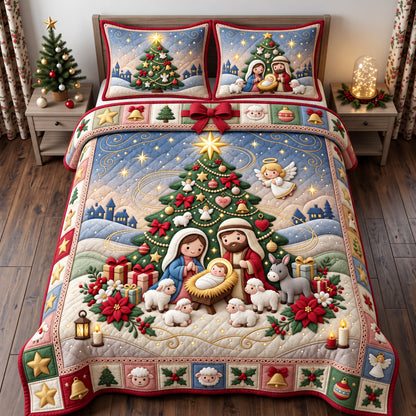 Christmas Nativity 3-Piece Quilted Bedding Set GFTOMA14926