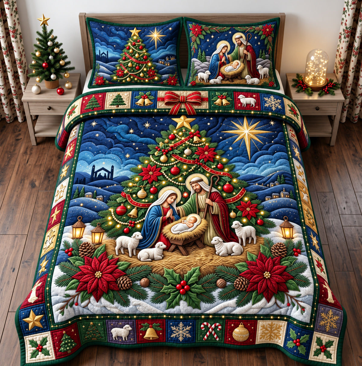 Nativity Tree 3-Piece Quilted Bedding Set GFTOMA14928