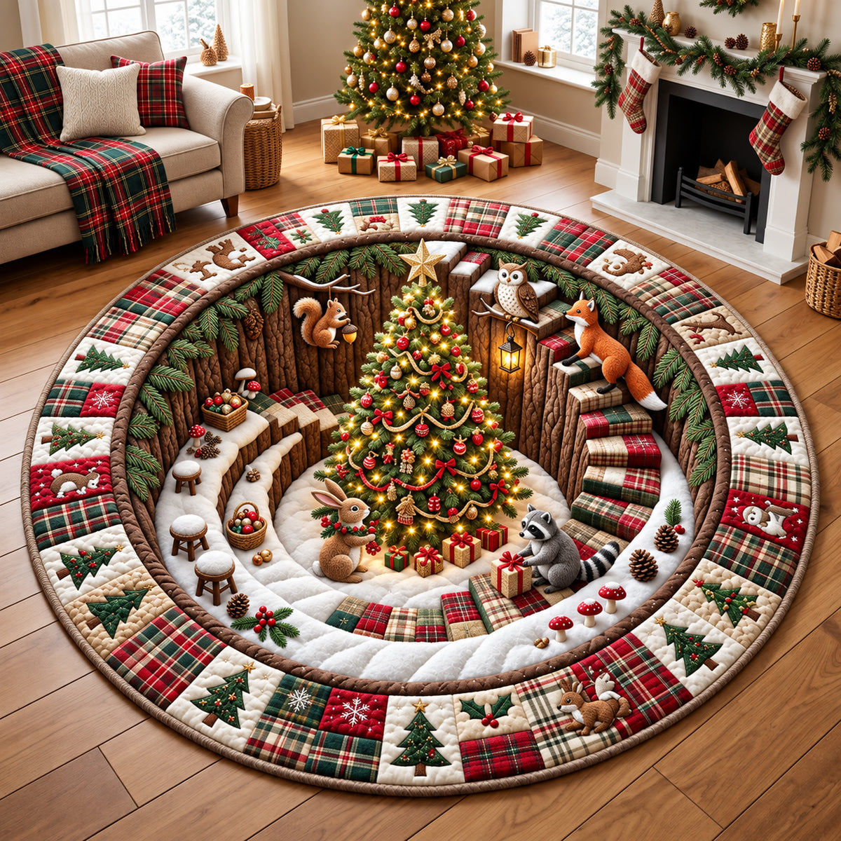 Christmas Tree Village Quilted Round Mat GFTOMA14937