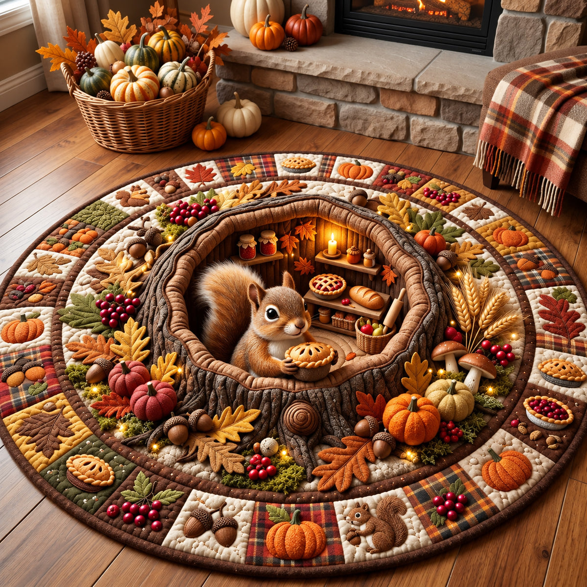 Harvest Squirrel Quilted Round Mat GFTOMA14938