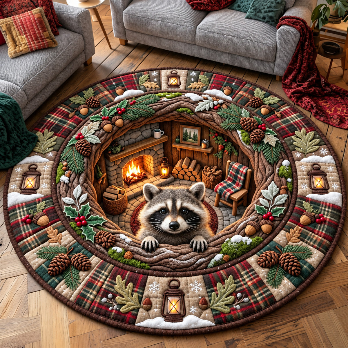 Woodland Raccoon Quilted Round Mat GFTOMA14940