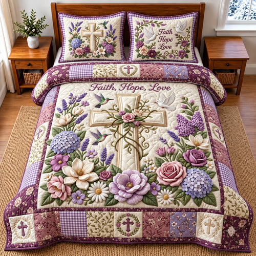 Faith Hope Love 3-Piece Quilted Bedding Set GFTOMA14948