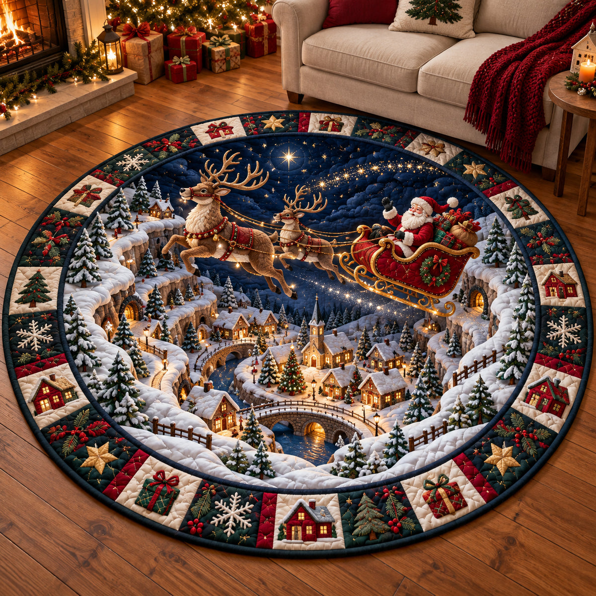 Santa Sleigh Village Quilted Round Mat GFTOMA14979