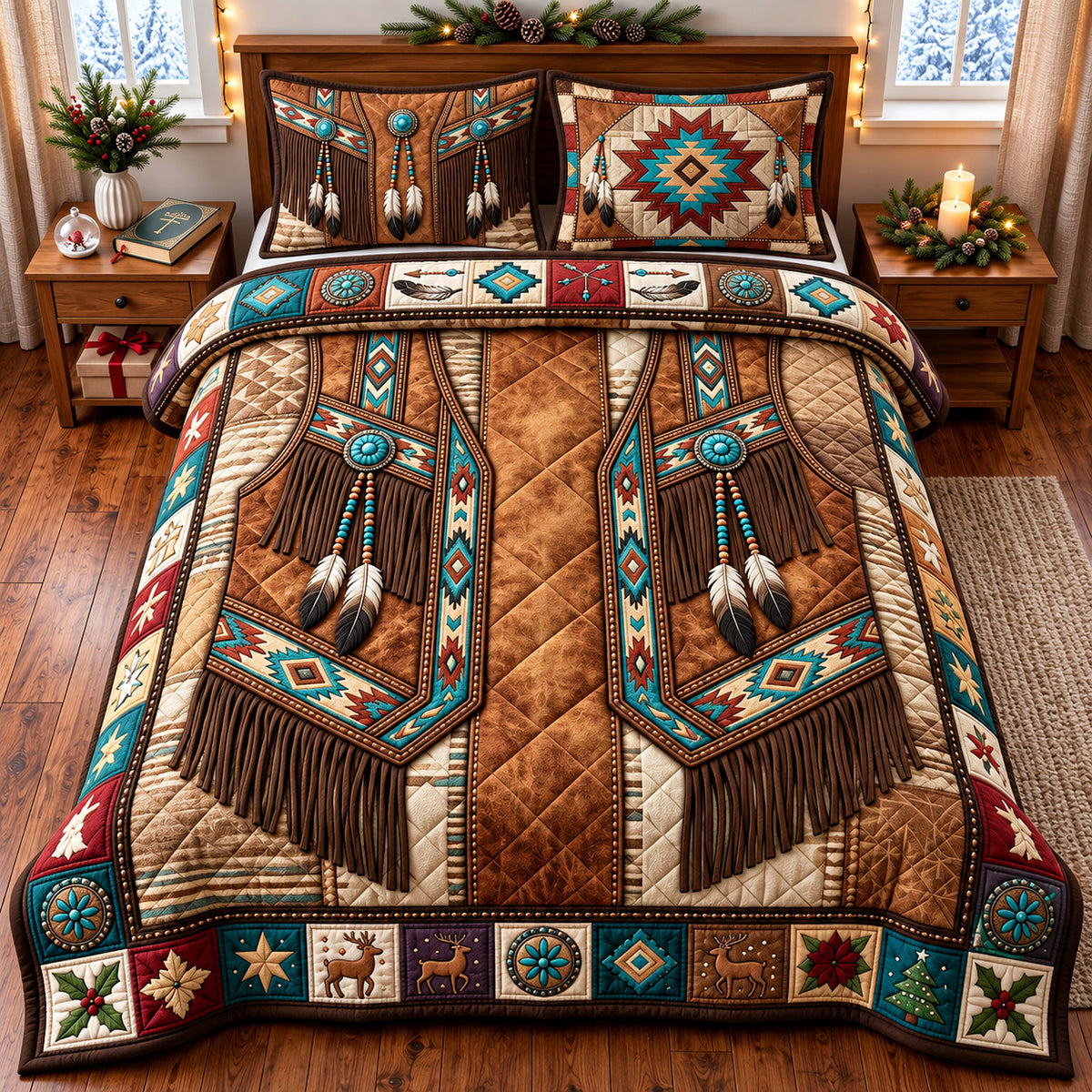 Turquoise Feather 3-Piece Quilted Bedding Set GFTOMA15008