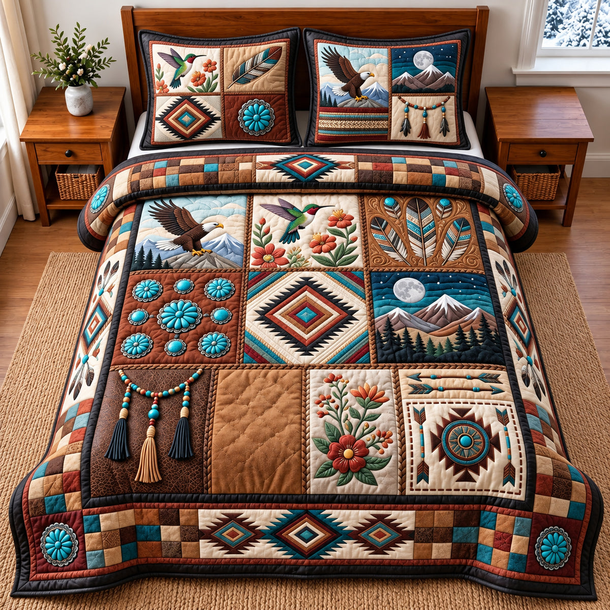 Native Patchwork 3-Piece Quilted Bedding Set GFTOMA15009