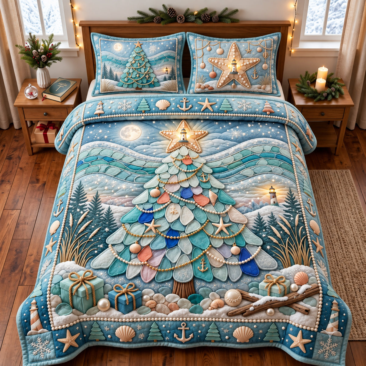Coastal Christmas 3-Piece Quilted Bedding Set GFTOMA15010