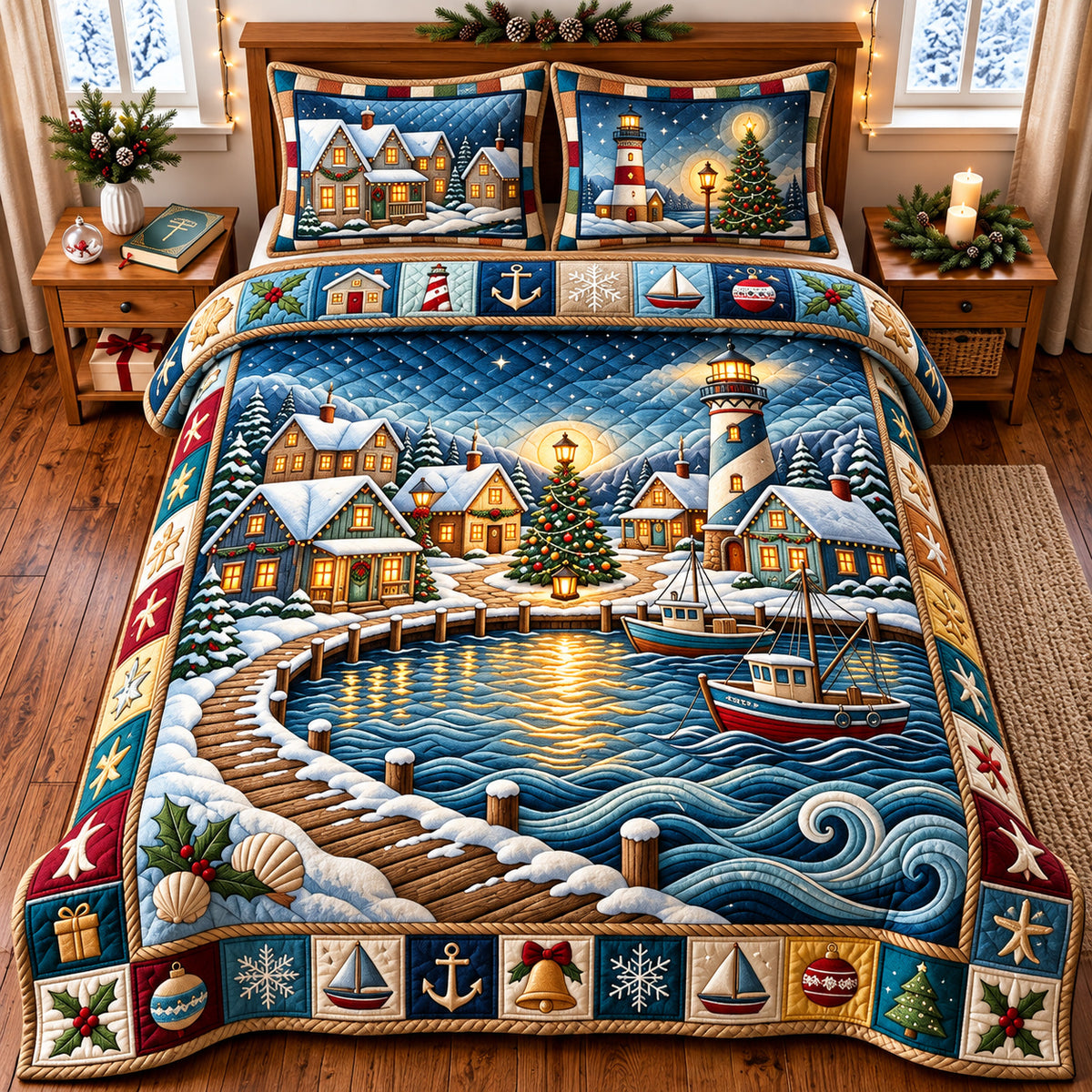 Harbor Christmas 3-Piece Quilted Bedding Set GFTOMA15013