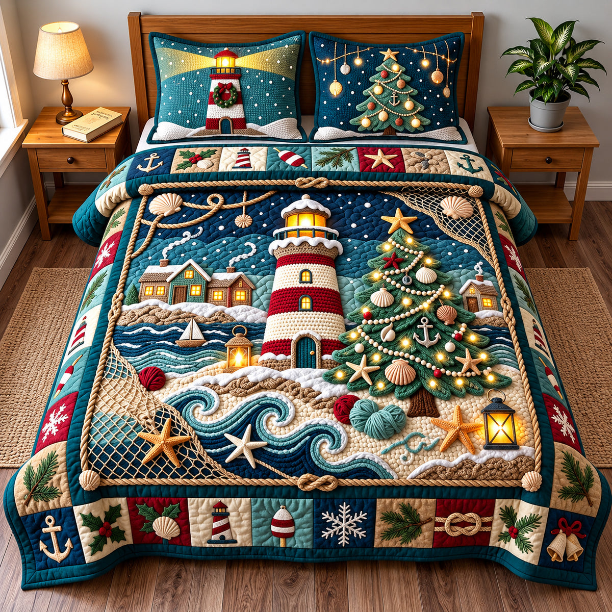 Lighthouse Christmas 3-Piece Quilted Bedding Set GFTOMA15014