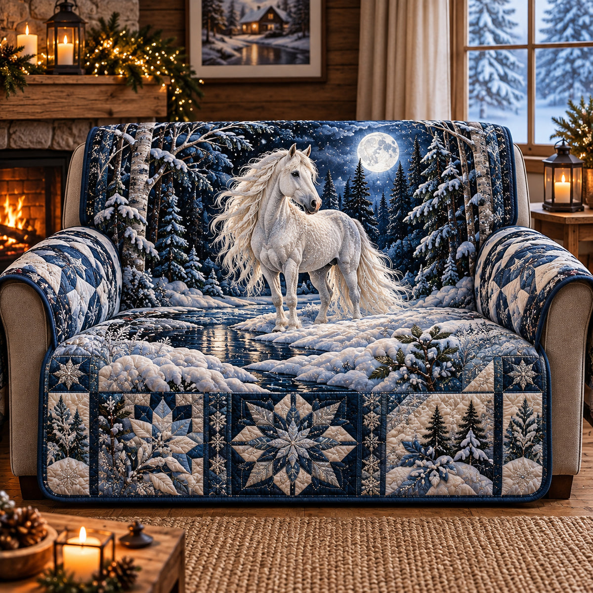 Winter Horse Quilted Sofa Cover GFTOMA15022