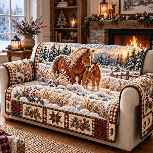 Snowy Horse Quilted Sofa Cover GFTOMA15023