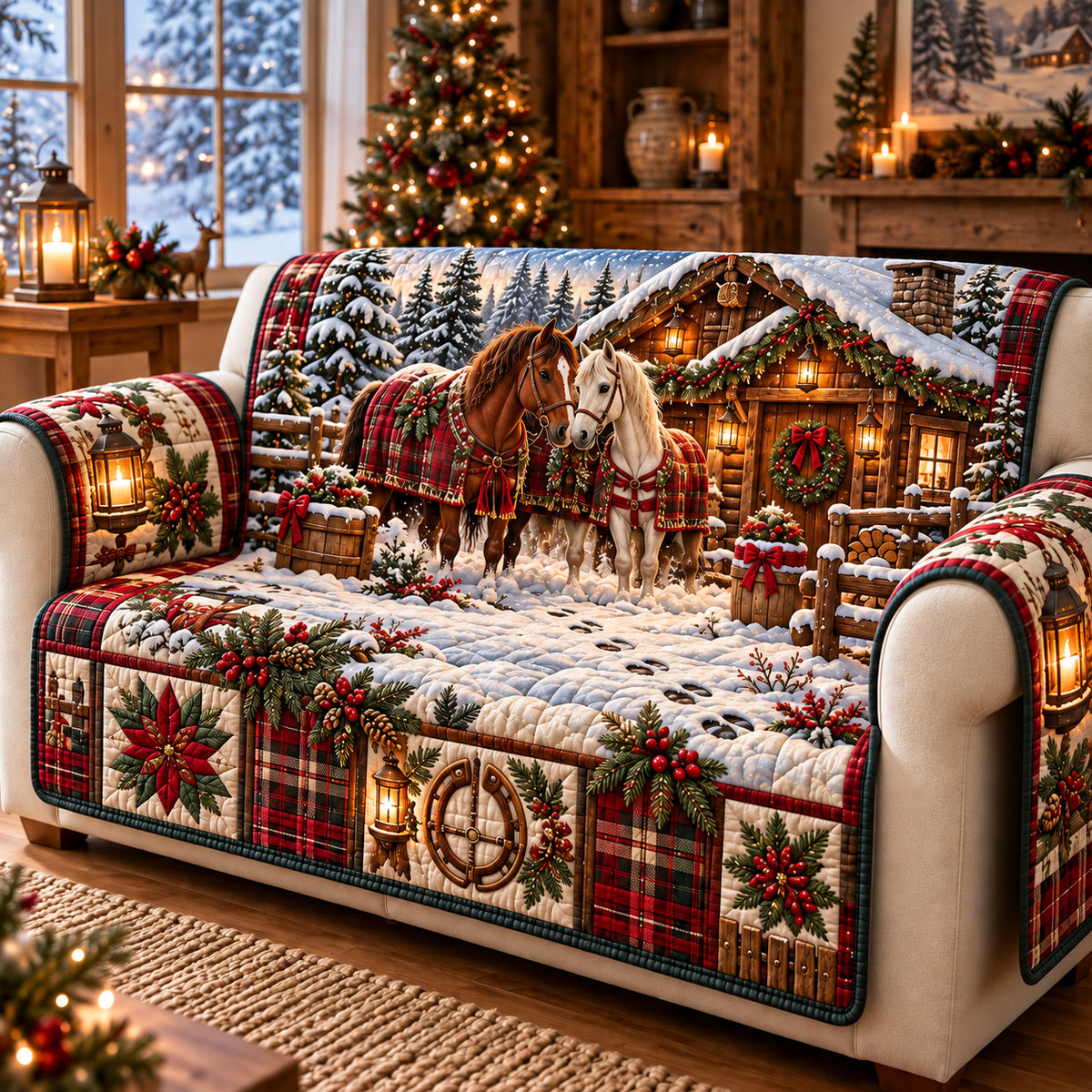 Christmas Horse Quilted Sofa Cover GFTOMA15024