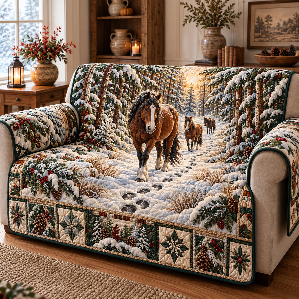 Forest Horse Quilted Sofa Cover GFTOMA15026