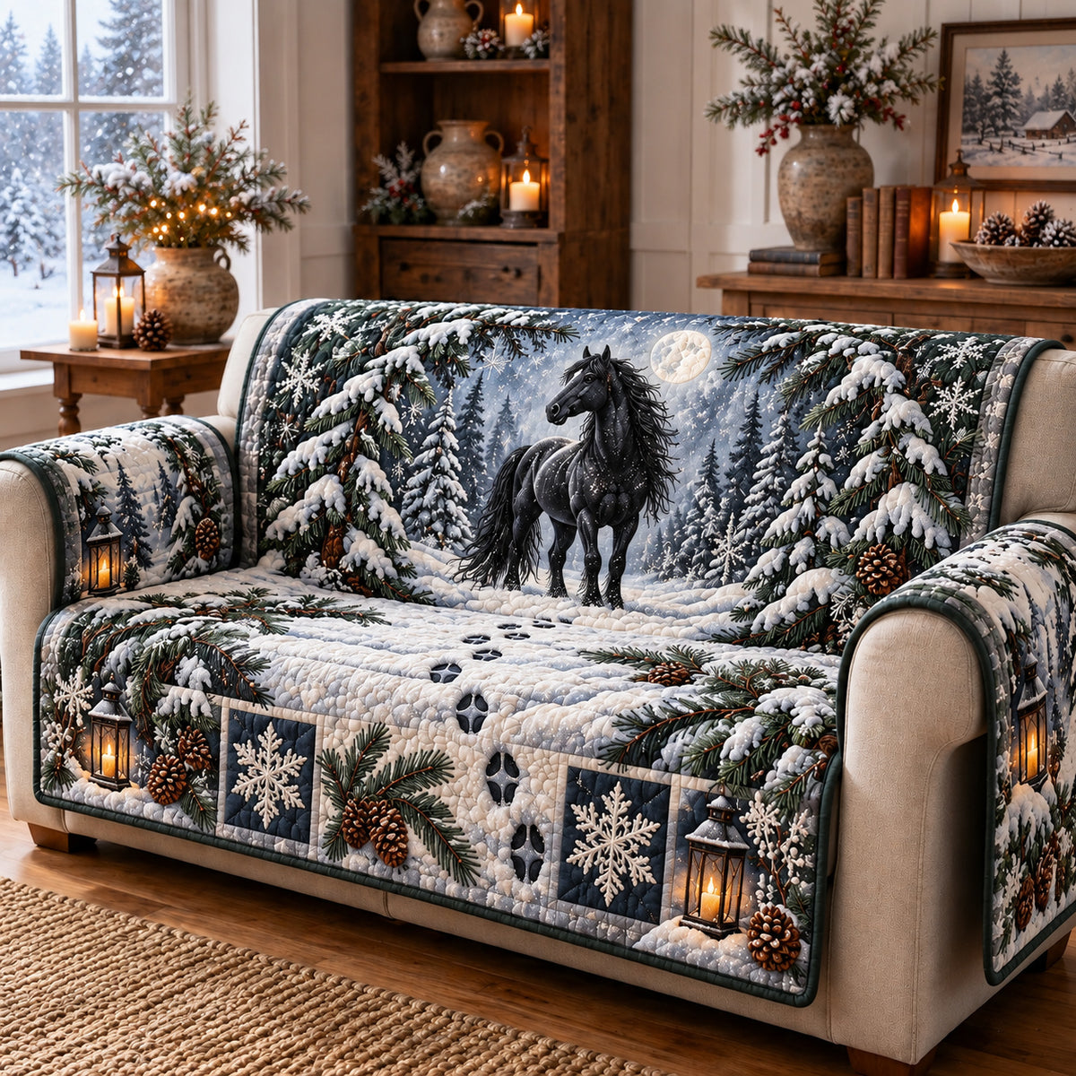 Black Horse Quilted Sofa Cover GFTOMA15027