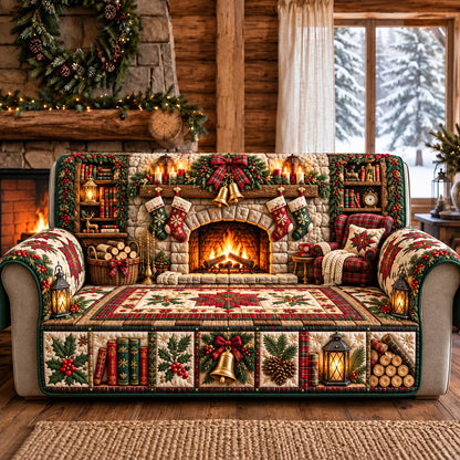 Christmas Fireplace Quilted Sofa Cover GFTOMA15028