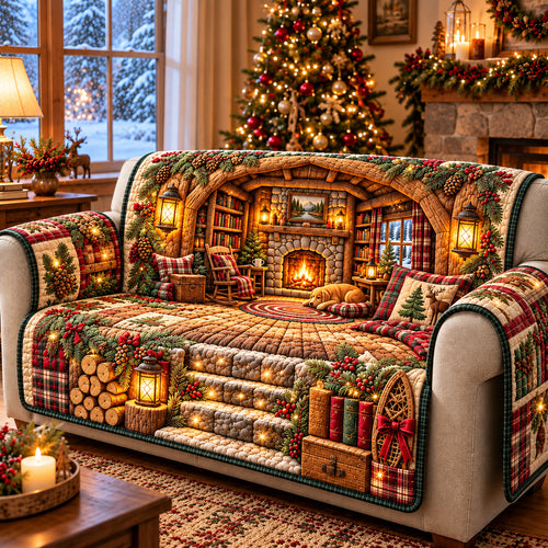 Cozy Christmas Cabin Quilted Sofa Cover GFTOMA15031