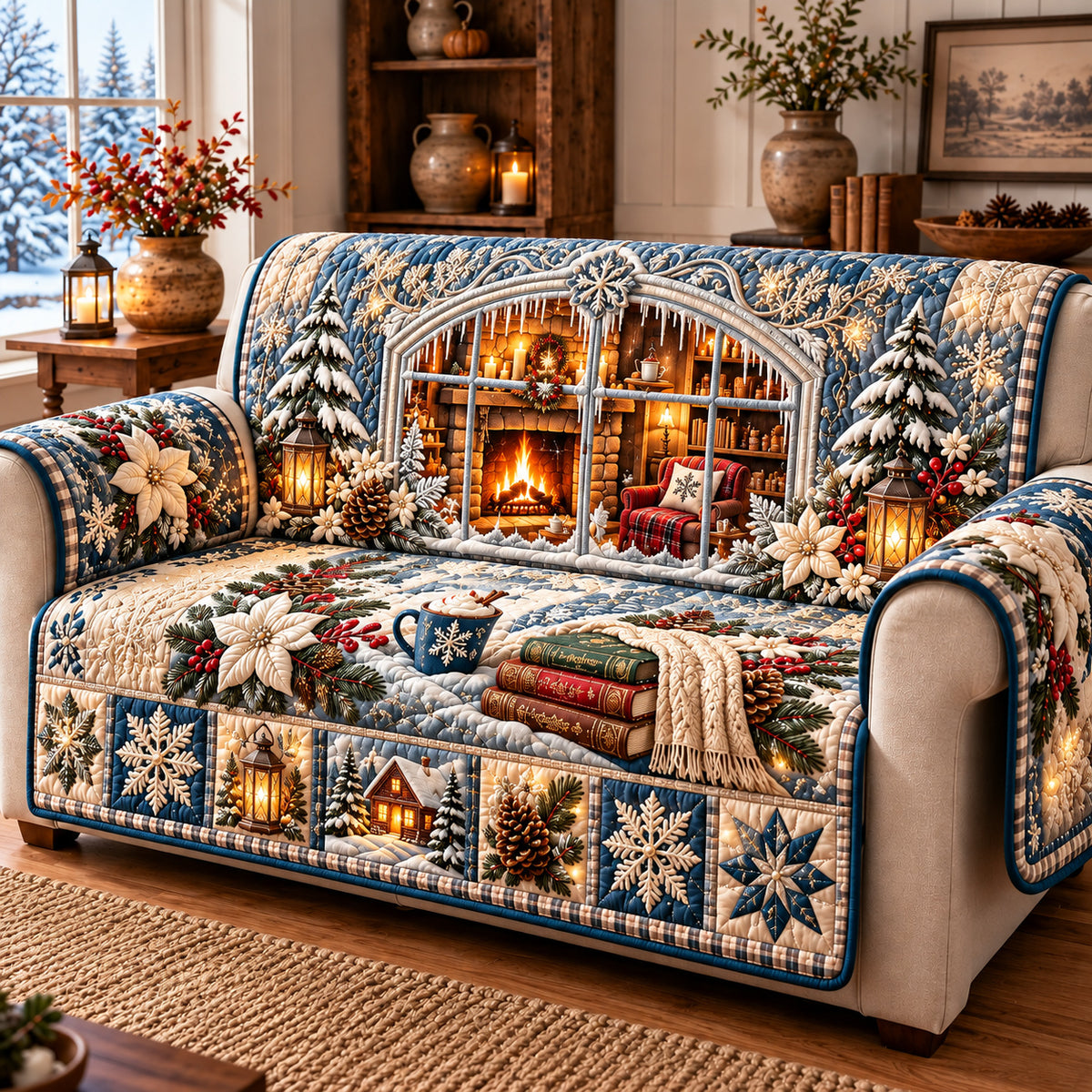 Snowy Reading Room Quilted Sofa Cover GFTOMA15032