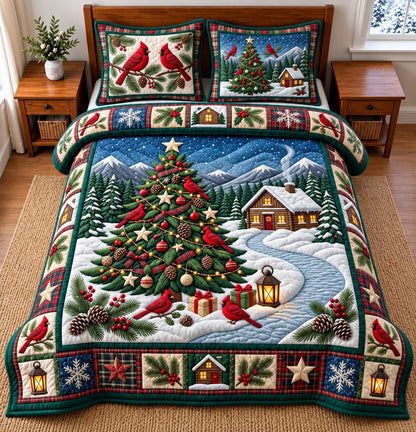 Village Christmas Tree 3-Piece Quilted Bedding Set GFTOMA15086