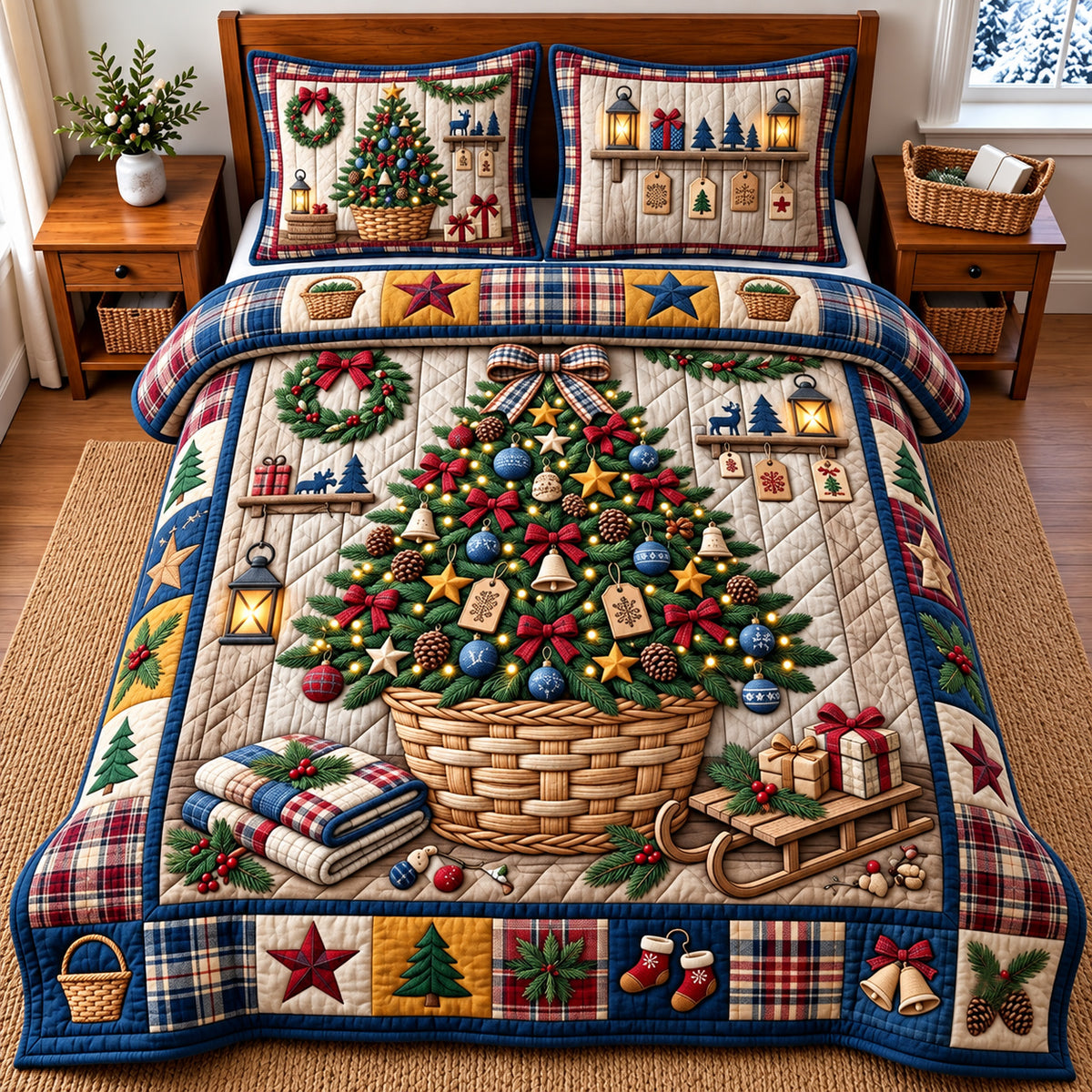 Christmas Tree 3-Piece Quilted Bedding Set GFTOMA15087