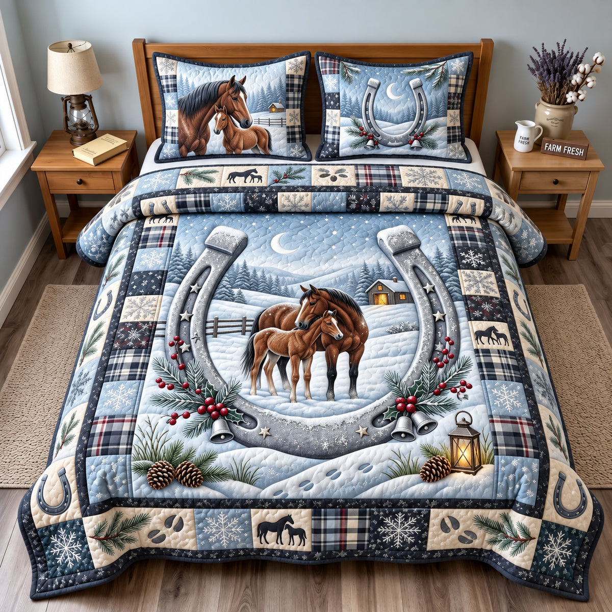 Winter Horse 3-Piece Quilted Bedding Set GFTOMA15088