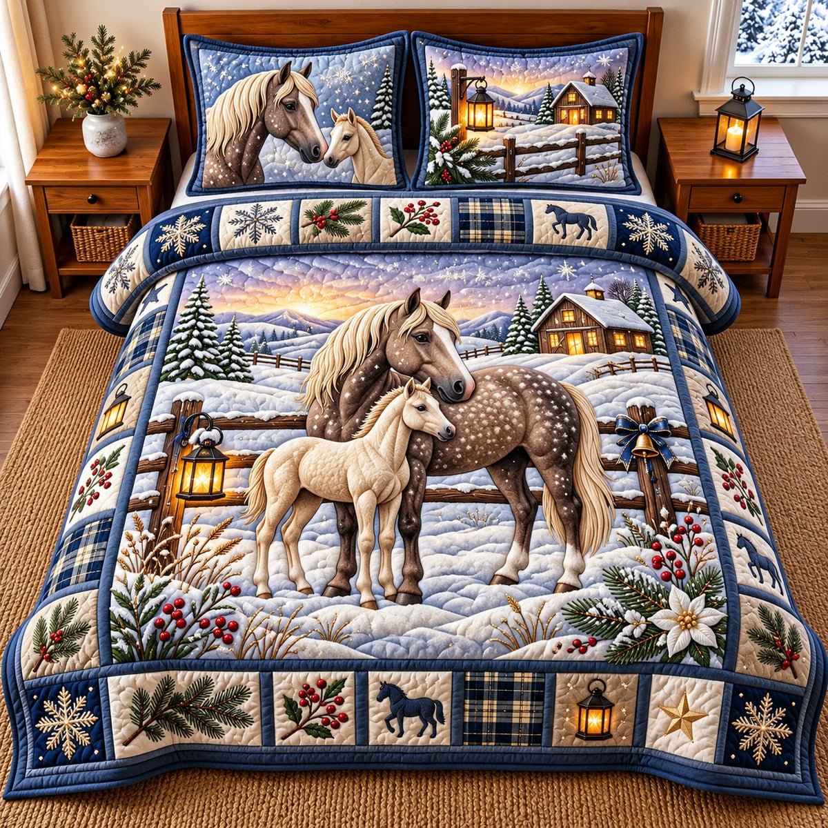 Snowy Horse 3-Piece Quilted Bedding Set GFTOMA15091