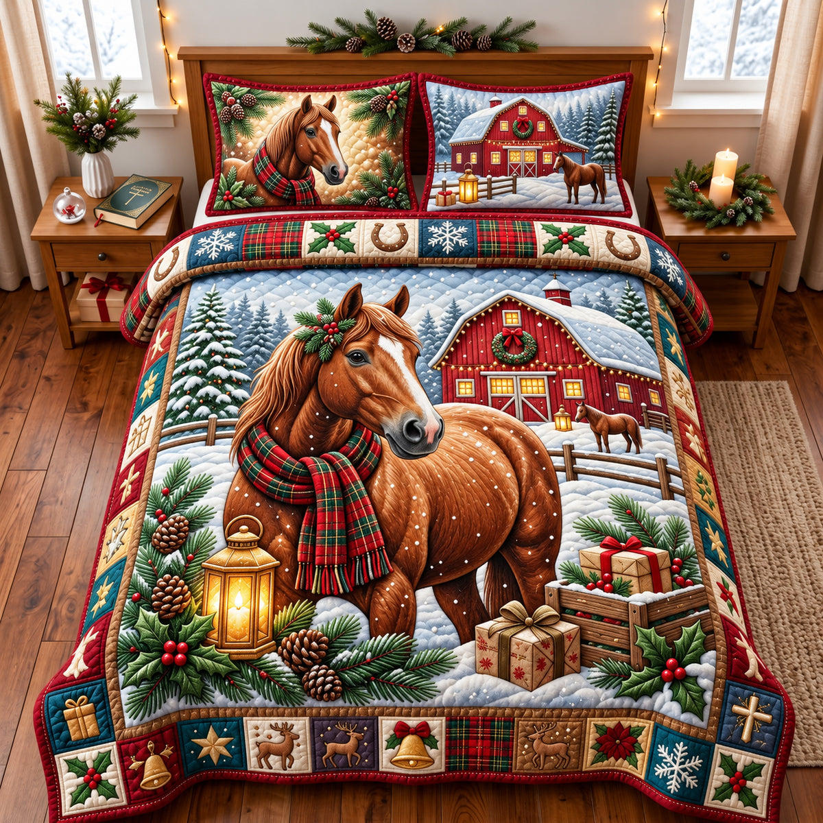 Christmas Horse 3-Piece Quilted Bedding Set GFTOMA15092