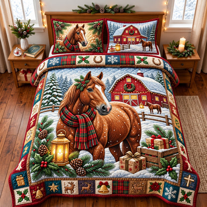 Christmas Horse 3-Piece Quilted Bedding Set GFTOMA15092