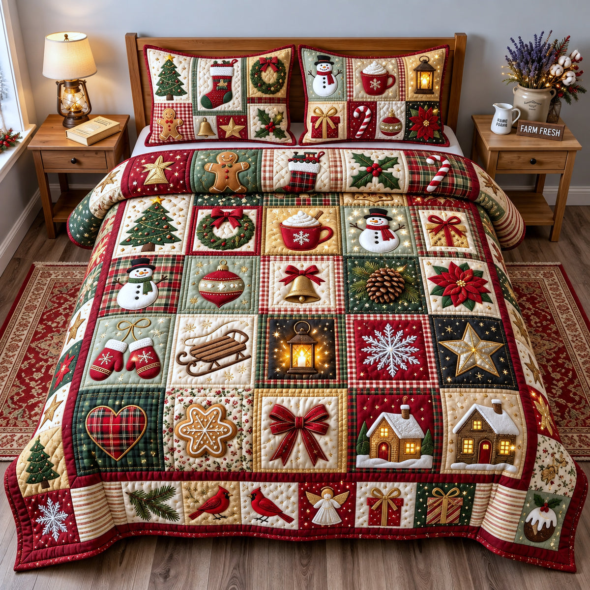 Christmas Patchwork 3-Piece Quilted Bedding Set GFTOMA15094