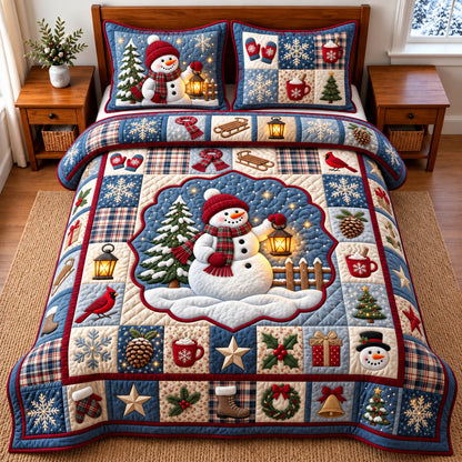 Snowman Patchwork 3-Piece Quilted Bedding Set GFTOMA15096