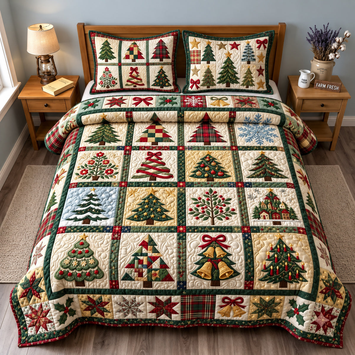 Christmas Tree Patchwork 3-Piece Quilted Bedding Set GFTOMA15097