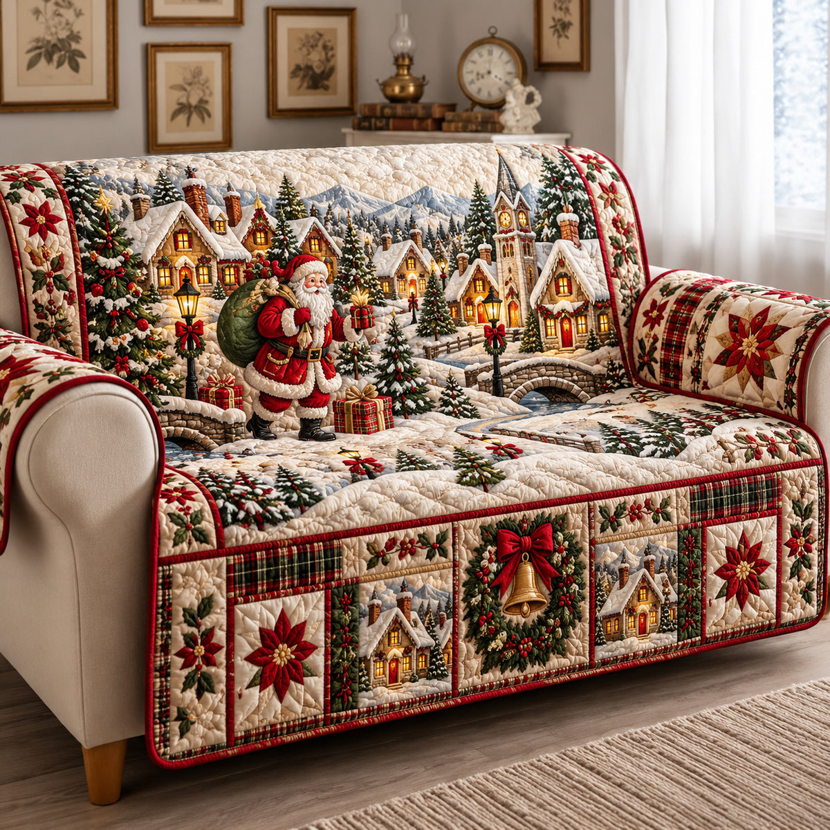 Christmas Village Quilted Sofa Cover GFTOMA15125
