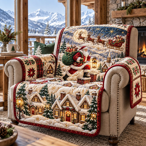 Snowy Santa Quilted Sofa Cover GFTOMA15127