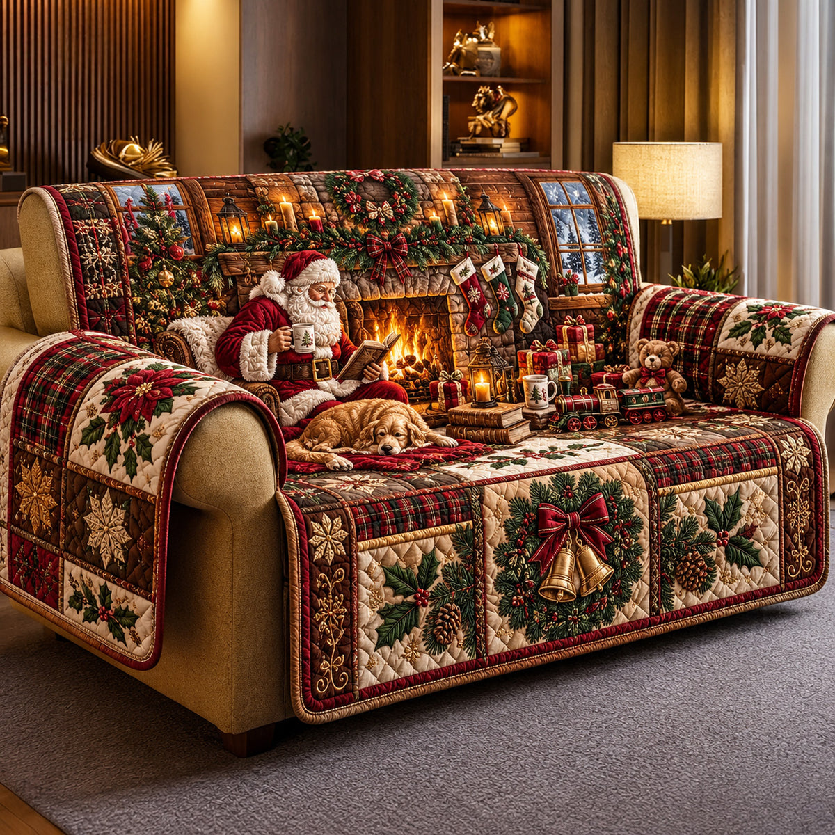 Cozy Santa Quilted Sofa Cover GFTOMA15129