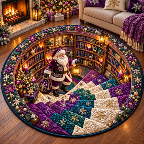 Purple Santa Library Quilted Round Mat GFTOMA15132