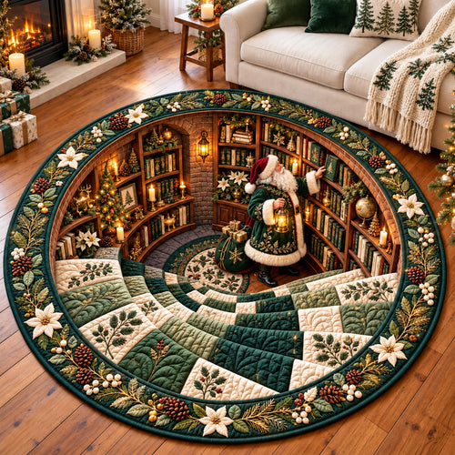 Evergreen Santa Library Quilted Round Mat GFTOMA15134